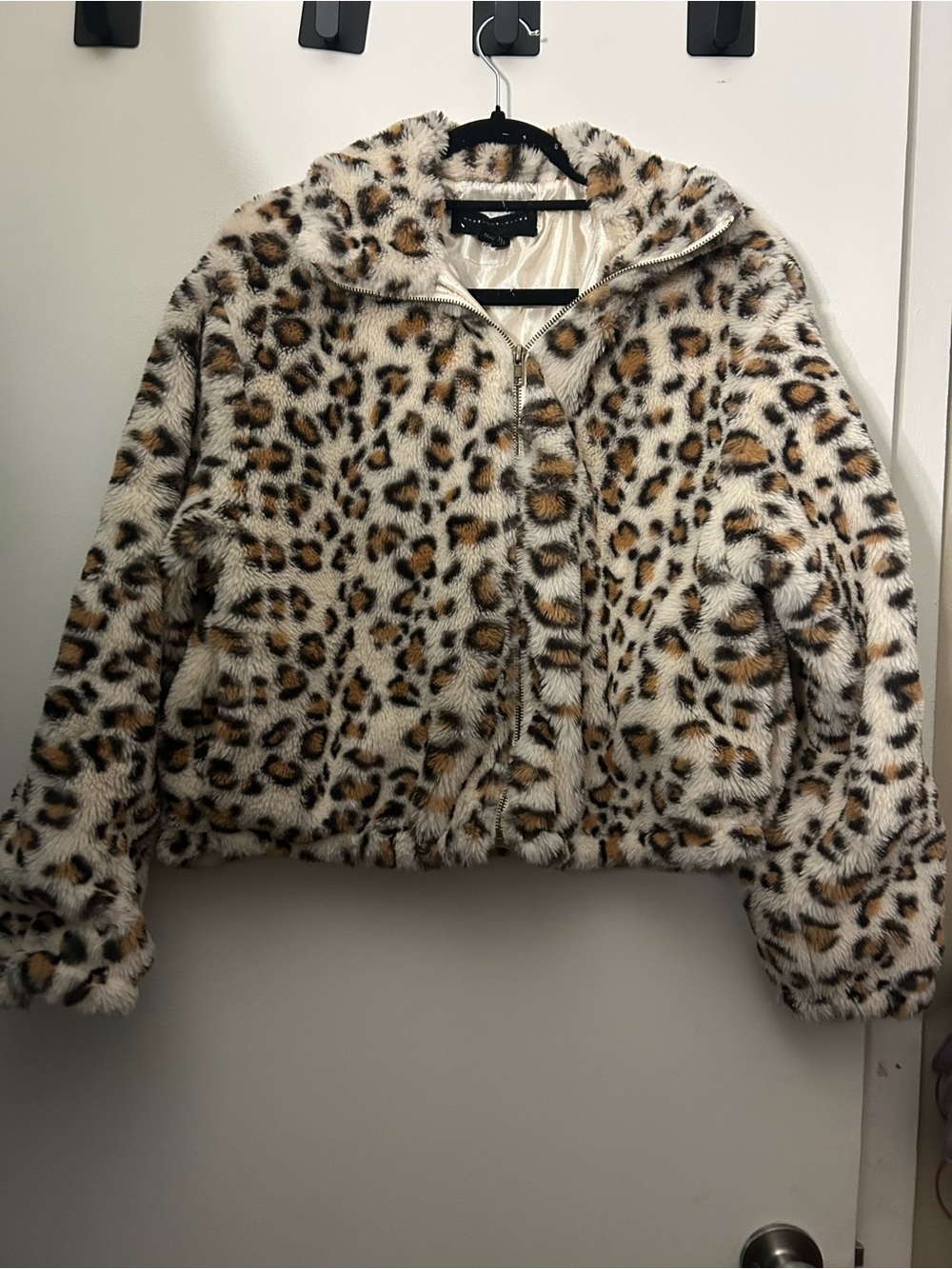 Victoria's Secret Leopard Print Faux Fur Bomber Jacket - Cream, Tan, Black